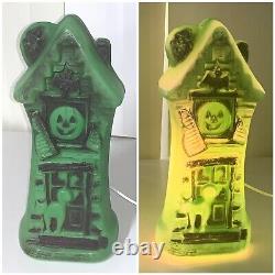 Halloween Haunted House Mansion 16 Inch Vtg 1970 Green Blow Mold Lighted