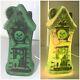 Halloween Haunted House Mansion 16 Inch Vtg 1970 Green Blow Mold Lighted