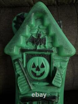 Halloween Haunted House Mansion 16 Inch Vtg 1970 Green Blow Mold Lighted