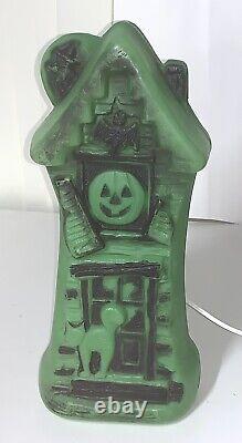 Halloween Haunted House Mansion 16 Inch Vtg 1970 Green Blow Mold Lighted