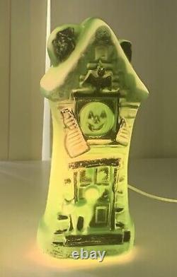 Halloween Haunted House Mansion 16 Inch Vtg 1970 Green Blow Mold Lighted