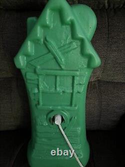 Halloween Haunted House Mansion 16 Inch Vtg 1970 Green Blow Mold Lighted