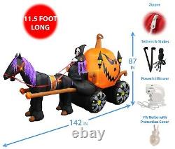 Halloween Inflatable Grim Reaper Drives Pumpkin Carriage Horse Yard Decoration