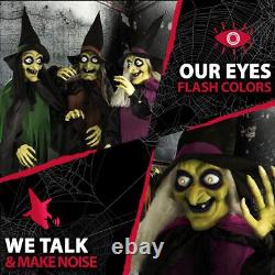 Haunted Hill Farm Life-Size Scary Talking 3 Witches with Cauldron Halloween Haunted Hill Farm Life-Size Scary Talking 3 Witches with Cauldron Halloween