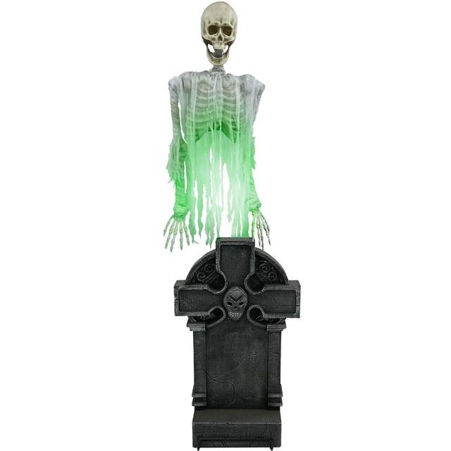 Haunted Hill Farm Motion Activated Floating Skeleton Ghost Over Tombstone By