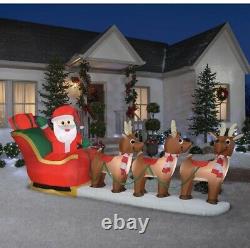 Home Accents 12' LED Giant Santa & Reindeer Sleigh Scene Christmas Inflatable