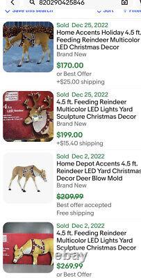 Home Accents Holiday 4.5 ft. Feeding Reindeer Multicolor LED Christmas Decor