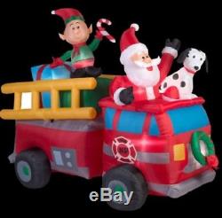 Home Accents Holiday 7 ft. Lighted Inflatable Santa's Fire Truck Scene NEW