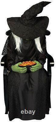 In stock HALLOWEEN ANIMATED WITCH HOLDING CANDY BOWL PROP DECOR