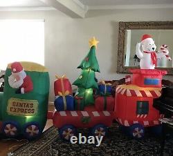 Inflatable Airblown Santa Express Train 12 Feet Christmas Tree Presents Gemmy