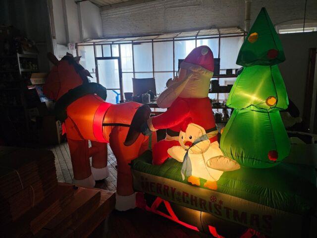 Inflatable Santa Sleigh Horse Clydesdale Xmas Lawn Decor Light Up Vintage