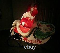 LARGE Vintage 1970 EMPIRE CHRISTMAS SANTA CLAUS Sleigh Lighted Blowmold NOEL