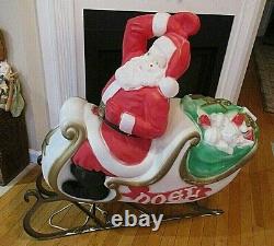 LARGE Vintage 1970 EMPIRE CHRISTMAS SANTA CLAUS Sleigh Lighted Blowmold NOEL