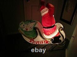 LARGE Vintage 1970 EMPIRE CHRISTMAS SANTA CLAUS Sleigh Lighted Blowmold NOEL