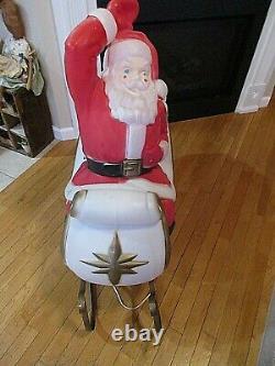 LARGE Vintage 1970 EMPIRE CHRISTMAS SANTA CLAUS Sleigh Lighted Blowmold NOEL