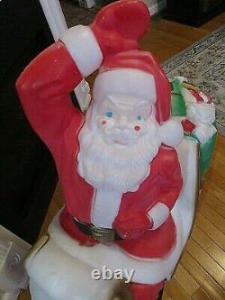 LARGE Vintage 1970 EMPIRE CHRISTMAS SANTA CLAUS Sleigh Lighted Blowmold NOEL