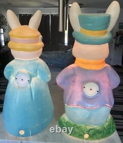 LARGE Vintage EMPIRE Mrs. & Mr. EASTER Bunny Rabbit 36 Lighted Blow Mold RARE LARGE Vintage EMPIRE Mrs. & Mr. EASTER Bunny Rabbit 36 Lighted Blow Mold RARE