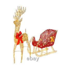 LED Christmas Golden Elk Deer +Red Sled Statue Set Glowing Garden Decoration US