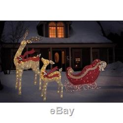 LED Lighted Gold Reindeer with Red Sleigh Outdoor Yard Christmas Decoration