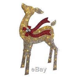 LED Lighted Gold Reindeer with Red Sleigh Outdoor Yard Christmas Decoration