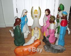 Lighted Vtg Christmas 12 Piece Empire Blow Mold Nativity Set Yard Decor