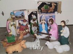 Large 36 Vintage 13 Piece Lighted Christmas Blow Mold Nativity Set with CAMEL