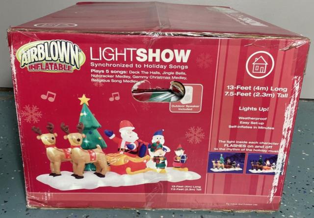 Large Airblown Inflatable Lightshow Synched To Xmas Songs Santa Reindeer 13x7.5