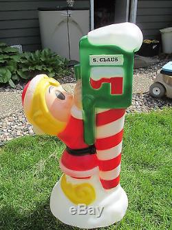 Large Blow Mold Elf with Mailbox Christmas Winter Lighted Vintage USED Rare