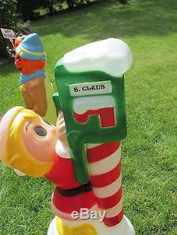 Large Blow Mold Elf with Mailbox Christmas Winter Lighted Vintage USED Rare