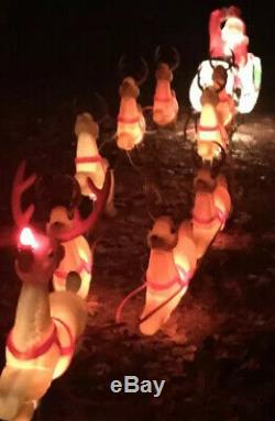 Large Blow Mold Santa, Sleigh, 9 Reindeer, Rudolph, Complete Set! Empire, Grd. Venture