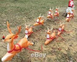 Large Blow Mold Santa, Sleigh, 9 Reindeer, Rudolph, Complete Set! Empire, Grd. Venture