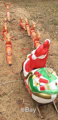 Large Blow Mold Santa, Sleigh, 9 Reindeer, Rudolph, Complete Set! Empire, Grd. Venture