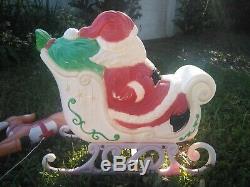 Large SANTA on Sleigh + 2 Reindeer Blow Mold Lawn Ornament