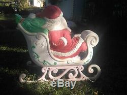 Large SANTA on Sleigh + 2 Reindeer Blow Mold Lawn Ornament
