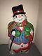 Large Santa's Best Blow Mold Snowman Hat Scarf Cane Beautiful Colors! Christmas