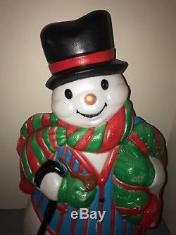 Large Santa's Best Blow Mold Snowman Hat Scarf Cane Beautiful Colors! Christmas