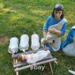 Large VTG 14 Piece Christmas Blow Mold Nativity Set tallest 36 ViewithRead
