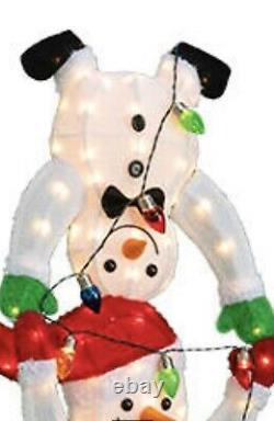 Life Size 65 Christmas Snowman Trio Fluffy Tinsel Stack Led Lighted Yard Decor