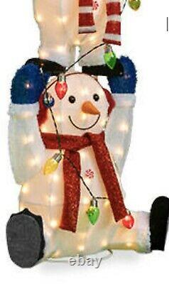 Life Size 65 Christmas Snowman Trio Fluffy Tinsel Stack Led Lighted Yard Decor