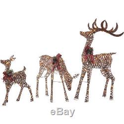 Lighted Christmas Yard Decorations PVC Rattan Deer Family Outdoor Sculpture 3 PC