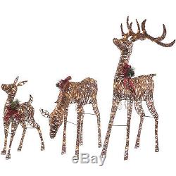 Lighted Christmas Yard Decorations PVC Rattan Deer Family Outdoor Sculpture 3 PC