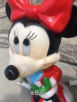 Lot 2 Pair Set Vtg Disney Mickey & Minnie Mouse Christmas Blow Mold 17 Santa