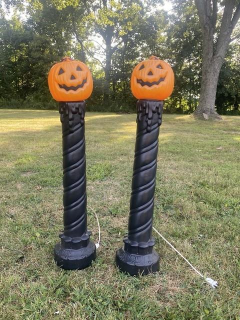 Lot Of 2 Blow Mold Halloween Pumpkin Black Candle Sunhill Lighted 36 Usa Rare