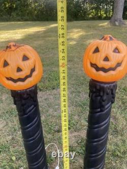 Lot Of 2 Blow Mold Halloween Pumpkin Black Candle Sunhill Lighted 36 USA RARE