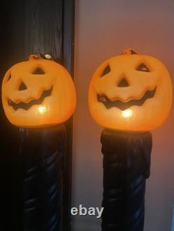 Lot Of 2 Blow Mold Halloween Pumpkin Black Candle Sunhill Lighted 36 USA RARE