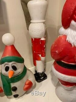 Lot Of 4 Vintage Blow Molds Santa Snowman Soldier
