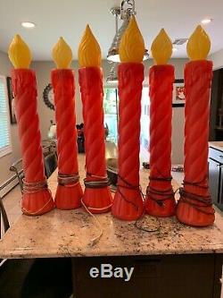 Lot Of 6 Vintage Union Christmas Candle Lighted Blow Mold 35 Tall Yard Decor