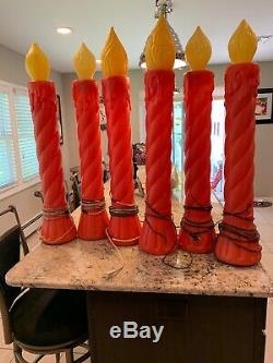 Lot Of 6 Vintage Union Christmas Candle Lighted Blow Mold 35 Tall Yard Decor