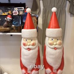 Lot of 2 VTG 39 Don Featherstone Pencil SANTA Christmas Lighted BLOW MOLD