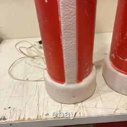 Lot of 2 VTG 39 Don Featherstone Pencil SANTA Christmas Lighted BLOW MOLD